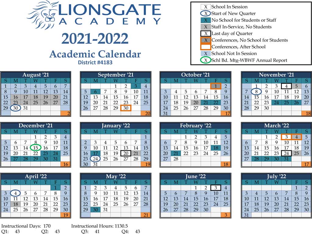 District Calendar Lionsgate Academy