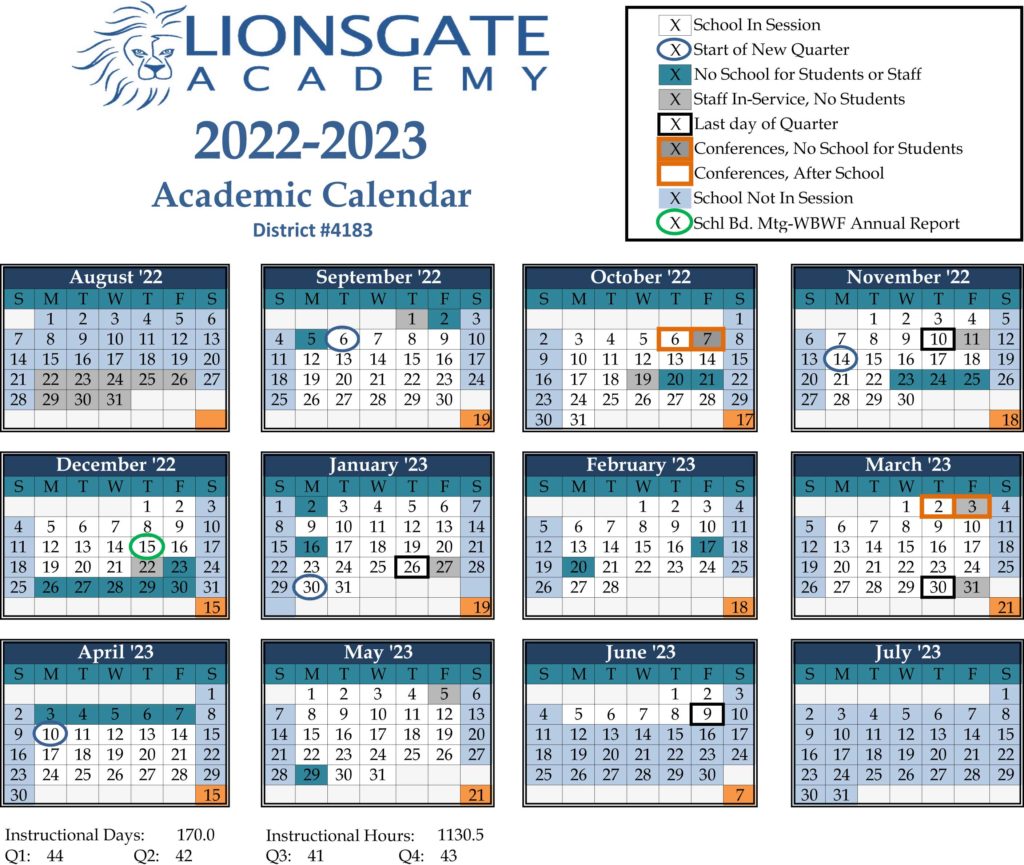 Mankato State University Calendar 2022 2023 District Calendar | Lionsgate Academy